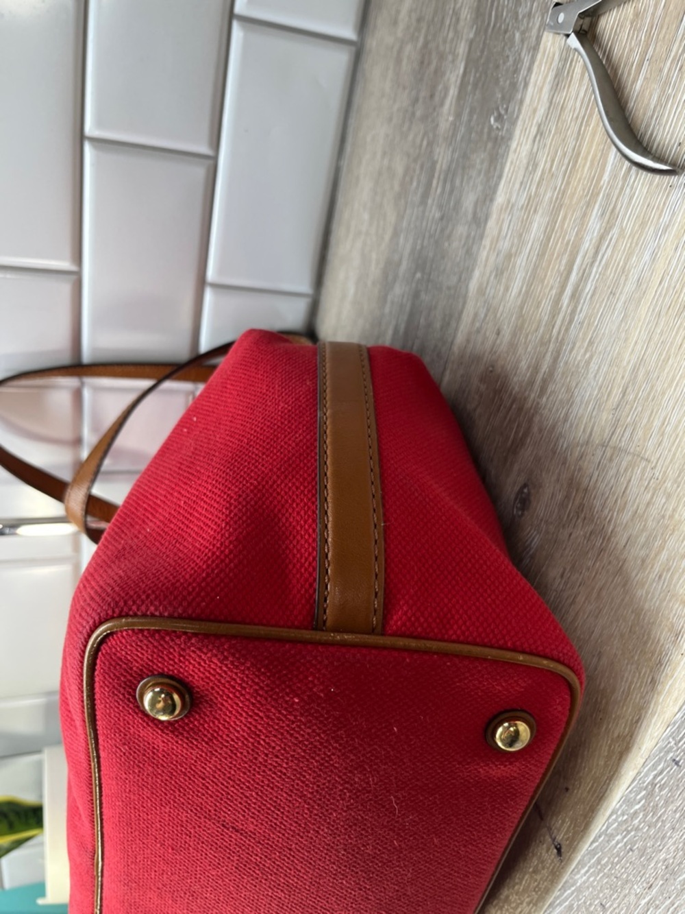 Michael Kors Red Canvas Tote with Brown Leather Straps - Picture 11 of 13